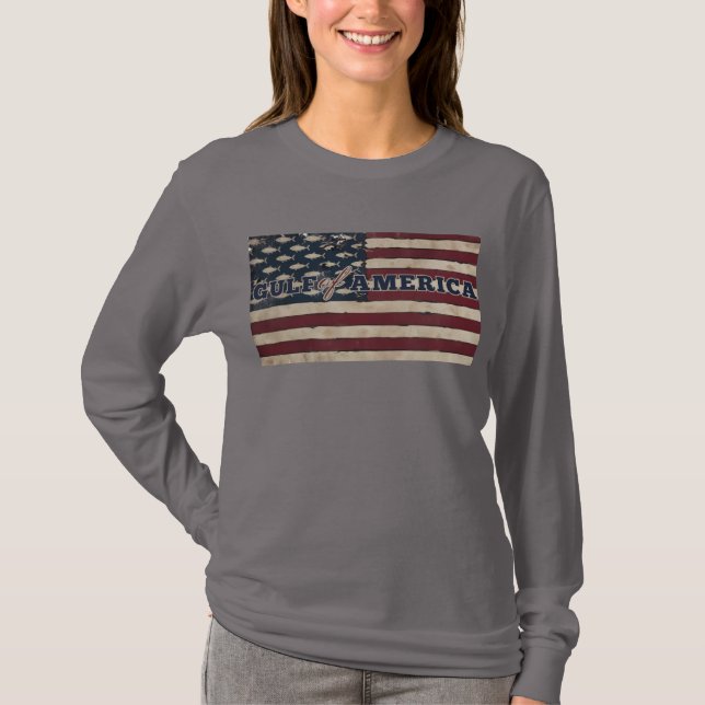 Women's long sleeve Gulf of America stars&stripes T-Shirt (Front)