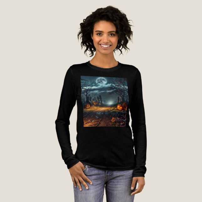 Women's long sleeve halloween pumpkins t-shirt  Tri-Blend shirt (Full Front)
