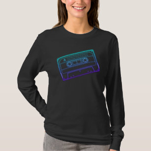 Women's Long Sleeve Neon Blue Purple Cassette Tape T-Shirt