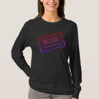 Women's Long Sleeve Neon Red Purple Cassette Tape