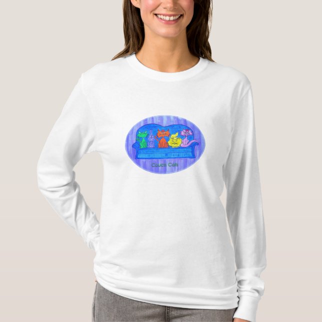 Women's long sleeve tee- Couch Cats T-Shirt (Front)