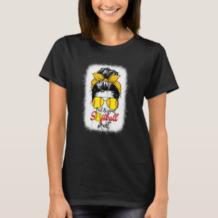 Womens Loud & Proud Softball Aunt Messy Bun Leopar T-Shirt
