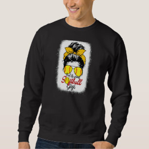 Womens Loud & Proud Softball Gigi Messy Bun Leopar Sweatshirt