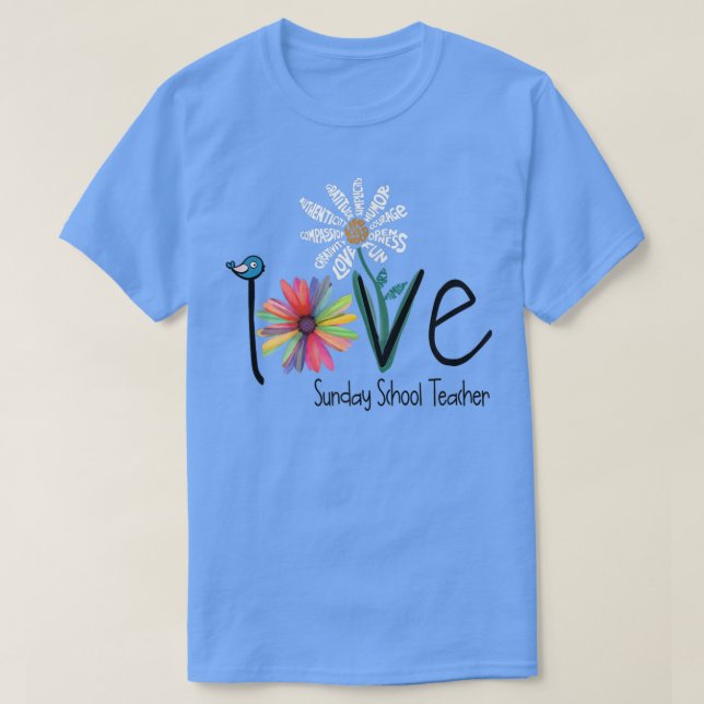 Womens Love Daisy Flower Sunday School Teacher  T-Shirt (Design Front)
