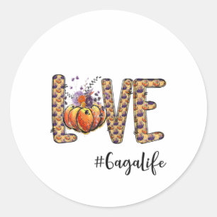 Womens Love Gaga Life Pumpkin Autumn Halloween Classic Round Sticker