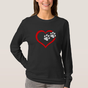 Womens Love Heart Dog Paw Print Graphic Dog Mom T-Shirt