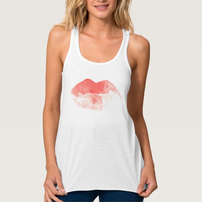 Women's LOVE LOVE ♡ Hand Painted Lips Tank Top (Front)