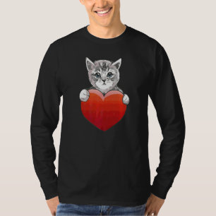 Womens Lovely Cat Holder Cat Grey Cat With Heart T-Shirt