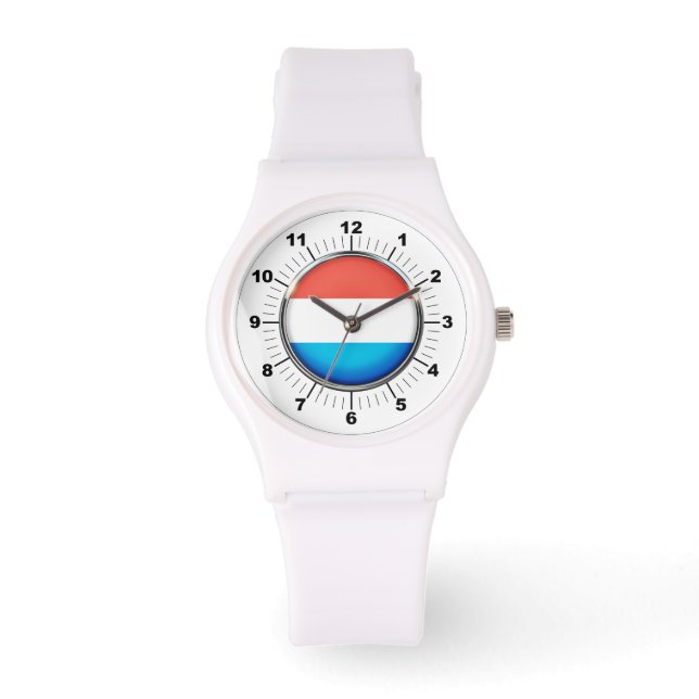 Women's Luxembourg Flag Sporty White Silicon Watch (Front)