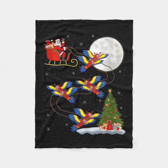 Womens Macaw Parrots Santa Sleigh Flying Funny Mag Fleece Blanket (Front)