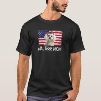 Womens Maltese Mum Us Flag 4th Of July Patriotic W T-Shirt