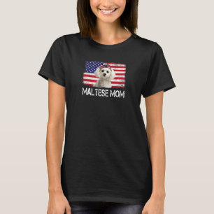 Womens Maltese Mum Us Flag 4th Of July Patriotic W T-Shirt