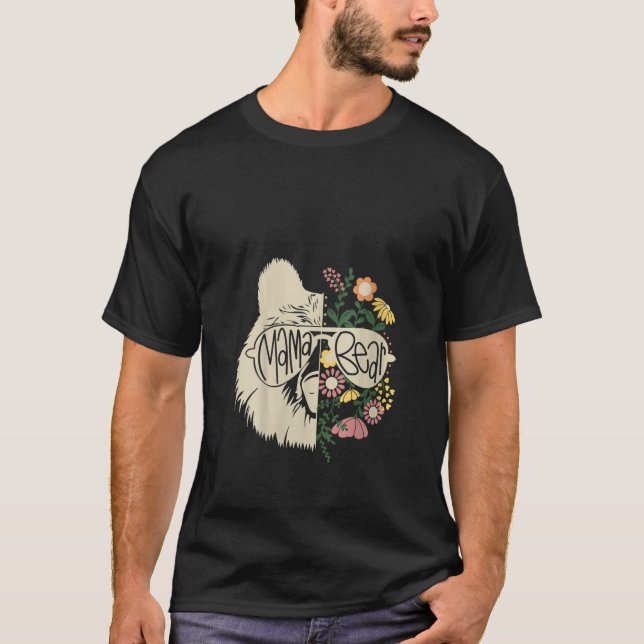 Womens Mama Bear Half Bear Half Flower Hippie Mum  T-Shirt (Front)
