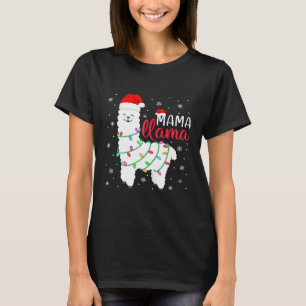 Womens Mama Llama  Christmas Llama Mum Alpaca Sant T-Shirt