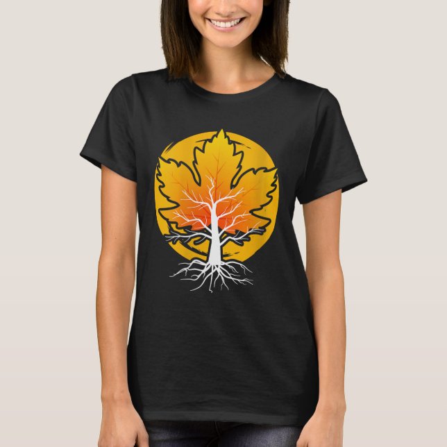 Womens Maple Leaf Autumn Fall Season Tree Leaf Map T-Shirt (Front)