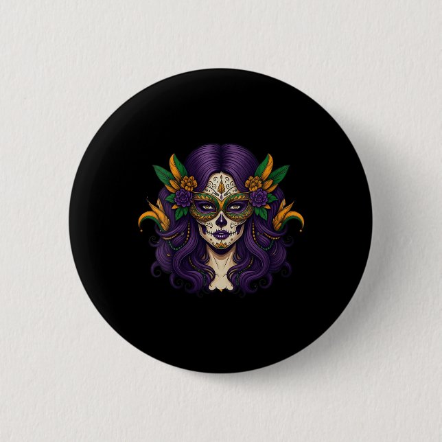 Womens Mardi Gras Costume Women Sugar Skull Carniv 6 Cm Round Badge (Front)