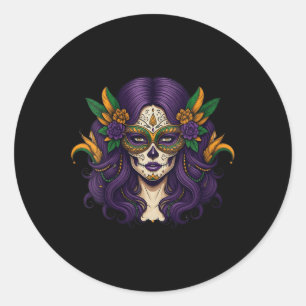 Womens Mardi Gras Costume Women Sugar Skull Carniv Classic Round Sticker