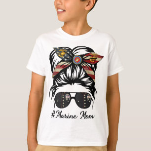 Womens Marine Life Marine Mom Military Messy Bun M T-Shirt