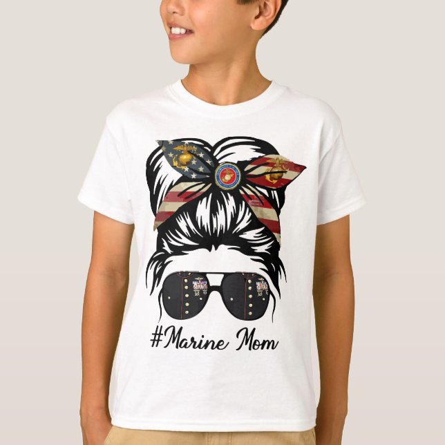 Womens Marine Life Marine Mum Military Messy Bun M T-Shirt (Front)