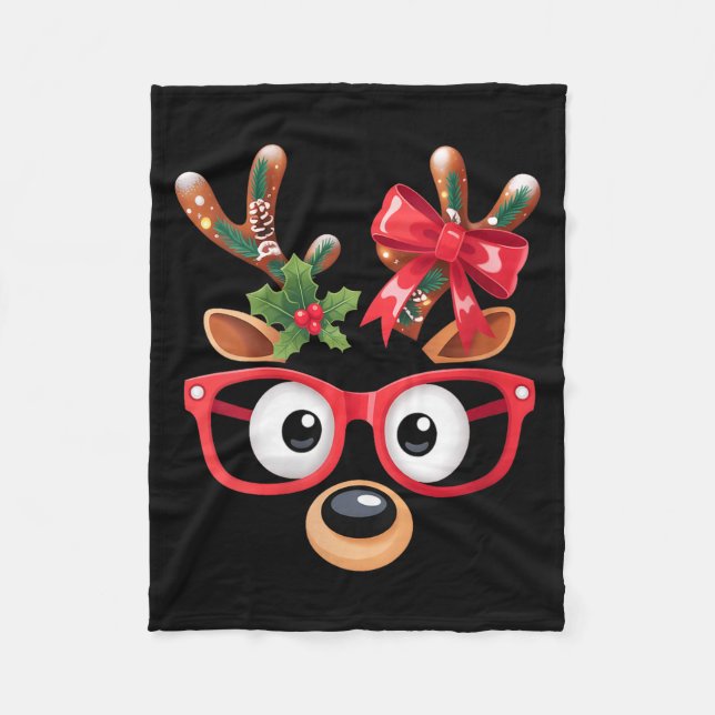 Womens Matching Family Christmas Reindeer Face Gle Fleece Blanket (Front)