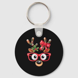 Womens Matching Family Christmas Reindeer Face Gle Key Ring