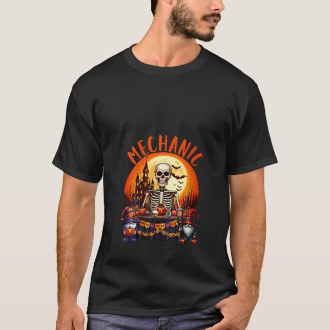 Womens Mechanic Job Costume Skeleton Horror Gnomes T-Shirt (Front)
