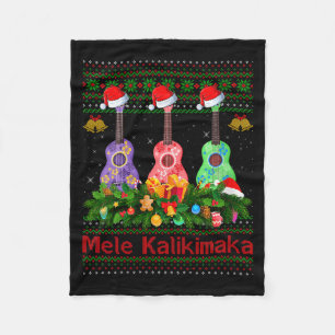 Womens Mele Kalikimaka Ukulele Guitar Ugly Xmas Sw Fleece Blanket