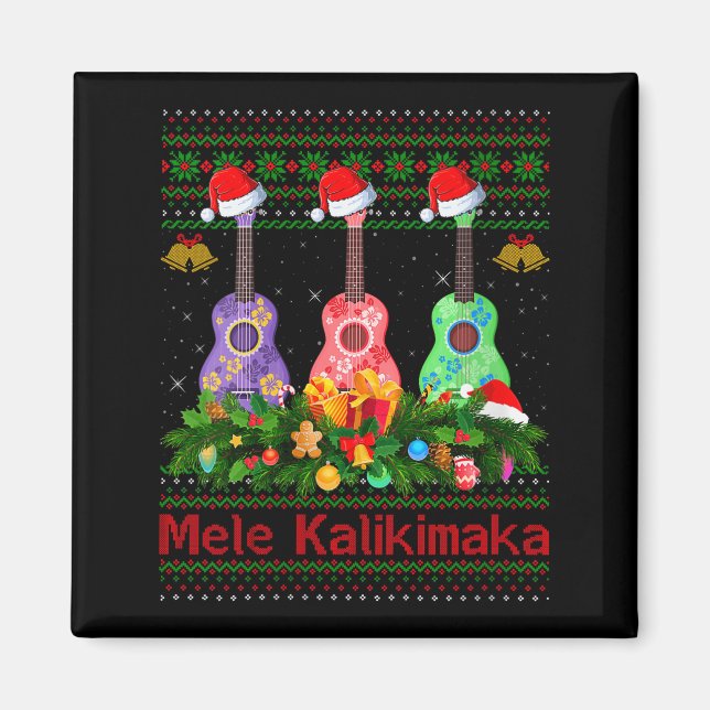 Womens Mele Kalikimaka Ukulele Guitar Ugly Xmas Sw Magnet (Front)