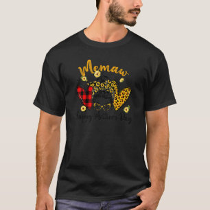 Womens Memaw Life Leopard Plaid Hearts Messy Bun M T-Shirt