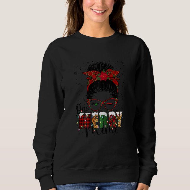 Womens Meme Messy Bun Buffalo Plaid Christmas One  Sweatshirt (Front)