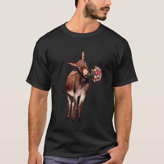 Womens Mens Happy Donkeys With Flower T-Shirt (Front)