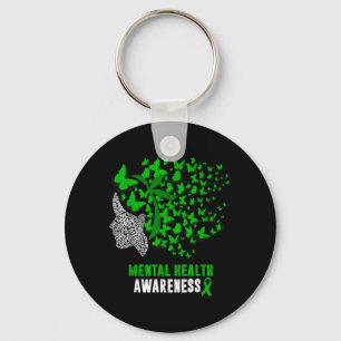 Womens Mental Health Awareness Butterflies Green Key Ring