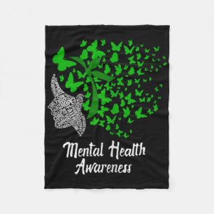 Womens Mental Health Awareness Butterflies Green R Fleece Blanket