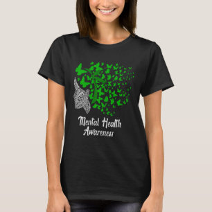Womens Mental Health Awareness Butterflies Green R T-Shirt
