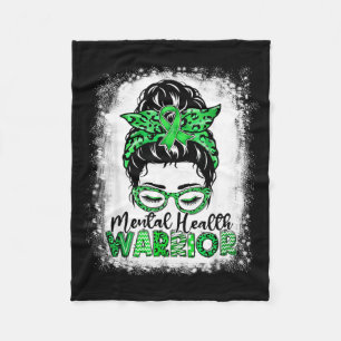 Womens Mental Health Warrior Messy Bun Mental Fleece Blanket