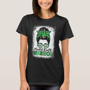 Womens Mental Health Warrior Messy Bun Mental Heal T-Shirt