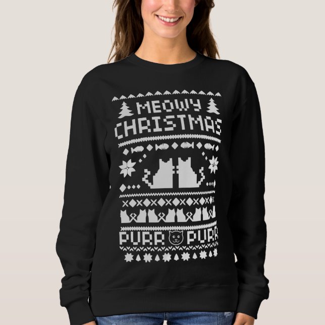 Women's Meowy Christmas Ugly Cat Christmas Sweater (Front)