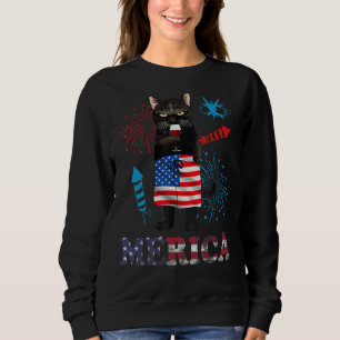 Womens  Merica Black Cat Wine Glass Firework USA F Sweatshirt
