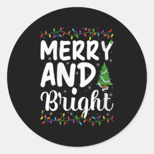 Womens Merry And Bright Xmas Lights Decor Holiday Classic Round Sticker