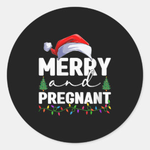 Womens Merry And Pregnant Christmas Pregnancy Anno Classic Round Sticker
