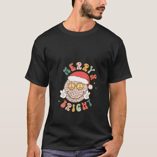 Womens Merry Bright Leopard Pattern Smile Face San T-Shirt (Front)