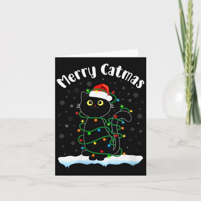 Womens Merry Catmas Cat Wearing Santa Hat Black Ca Card (Front)
