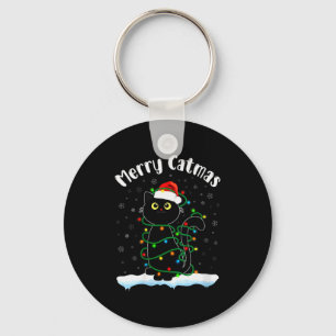 Womens Merry Catmas Cat Wearing Santa Hat Black Ca Key Ring