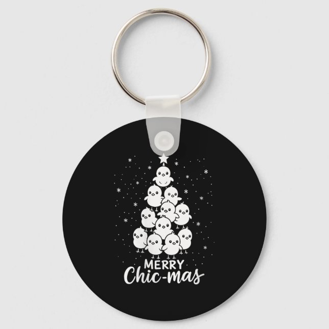 Womens Merry Chic-mas Cute Chicks Christmas Tree F Key Ring (Front)