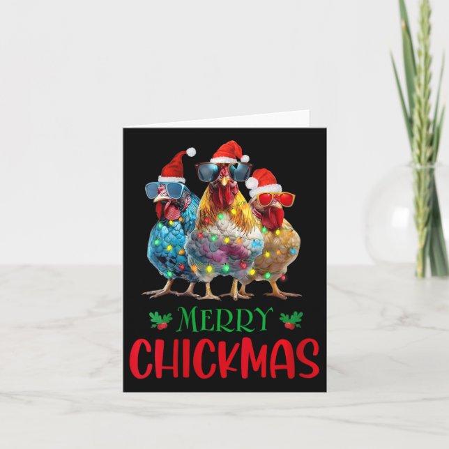 Womens Merry Chickmas Ornament Lights Chicken Farm Card (Front)