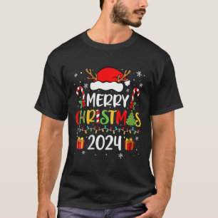 Womens Merry Christmas 2024 Santa Hat Matching Fam T-Shirt