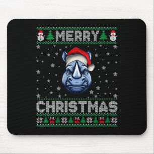Womens Merry Christmas 2025 Rhino Santa Hat Ugly X Mouse Pad