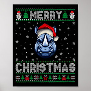 Womens Merry Christmas 2025 Rhino Santa Hat Ugly X Poster