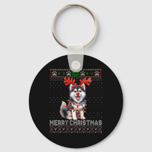 Womens Merry Christmas Alaskan Malamute Dog Lover  Key Ring