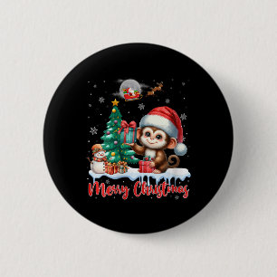 Womens Merry Christmas Cute Monkey Santa Hat Monke 6 Cm Round Badge